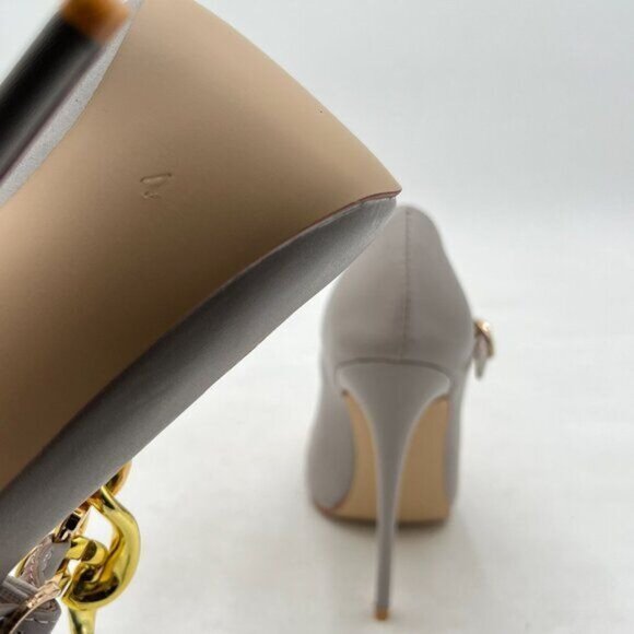 YDN Yellow Patchwork Pointed Toe Pumps Chain Strap Stiletto High Heels Shoes - Picture 6 of 8